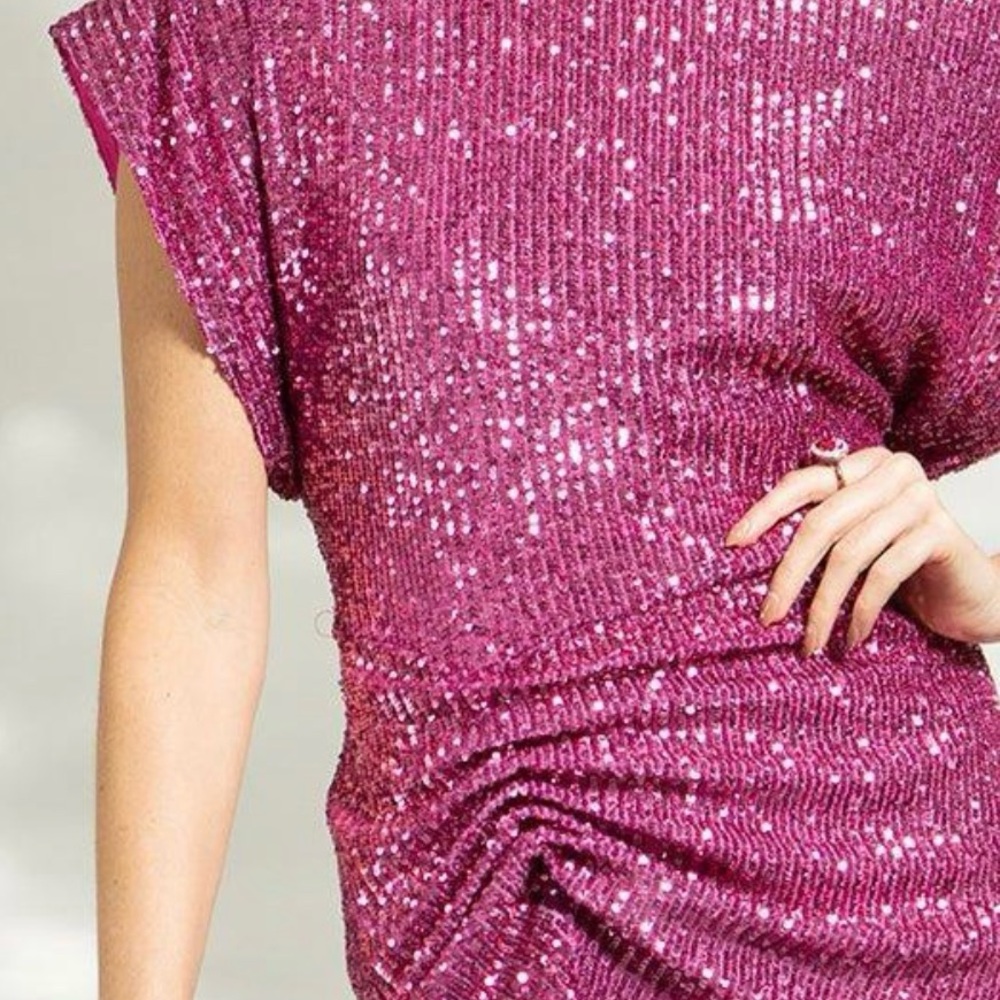 In The Mood For Love Sequin Bercot Dress in Pompadour Pink ITMFL LARGE Festive